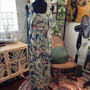 Hilo Hattie Mid-2000s Tropical Hawaiian Canoe Print Cotton Maxi Dress
